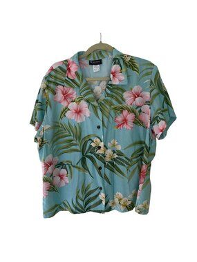 Puanani Womens Hawaiian Button Down Shirt Size XXL Green Short-sleeved Vintage
